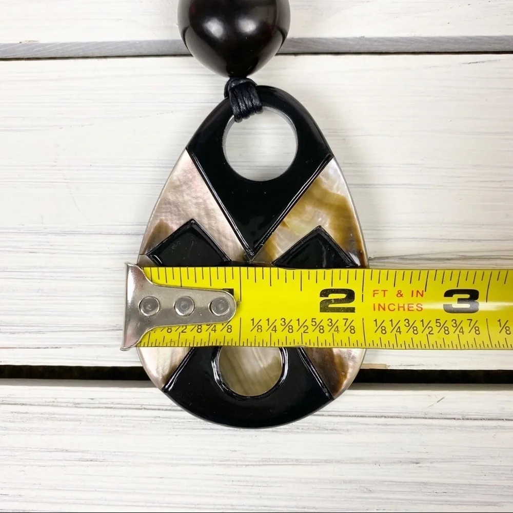 Bohemian Boho Black Wood Shell Statement Necklace